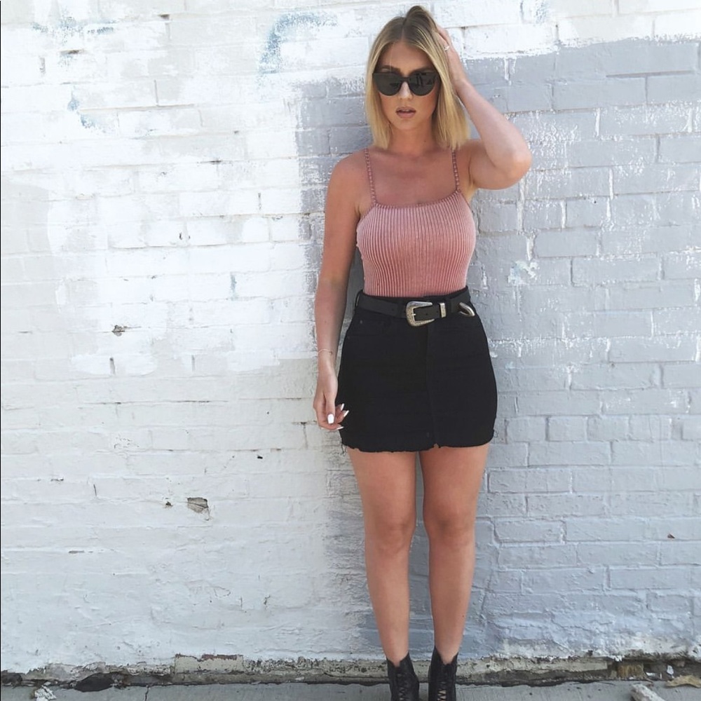 Black denim skirt